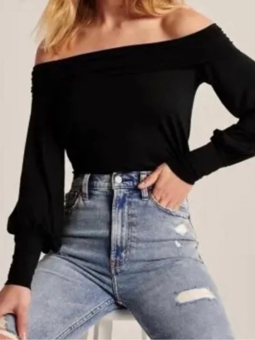 Abercrombie & Fitch Black Soft Drapey Off The Shoulder Top